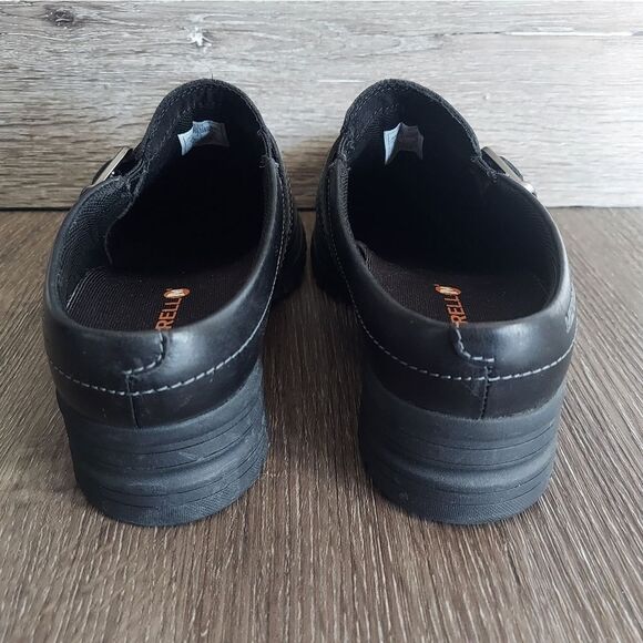 Women’s MERRELL City Leaf Black Leather Buckle Slides Clogs Mules Size 9 - Picture 5 of 9